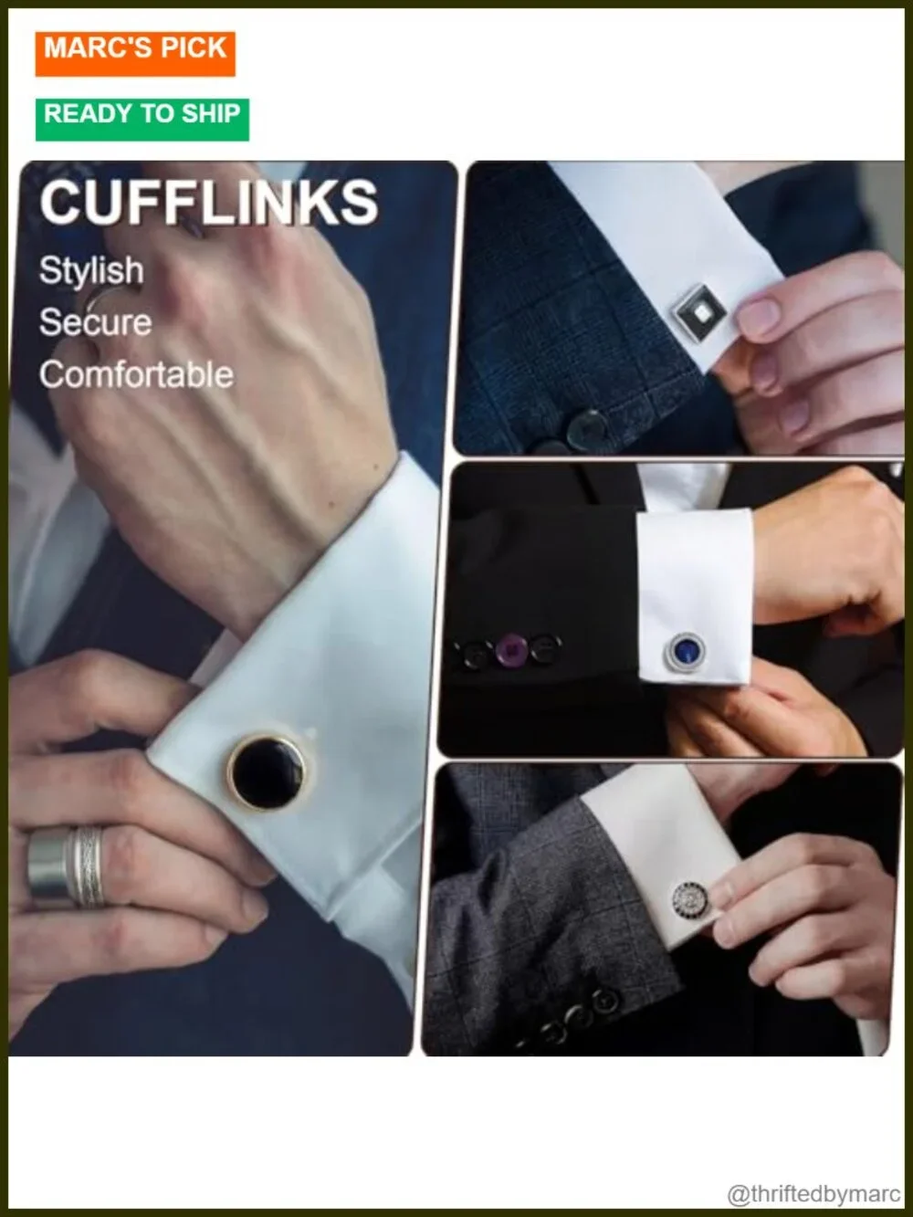 30 Pcs Cufflinks and Tie Clip Set - Brass Cuff Links Necktie Bar Clips for